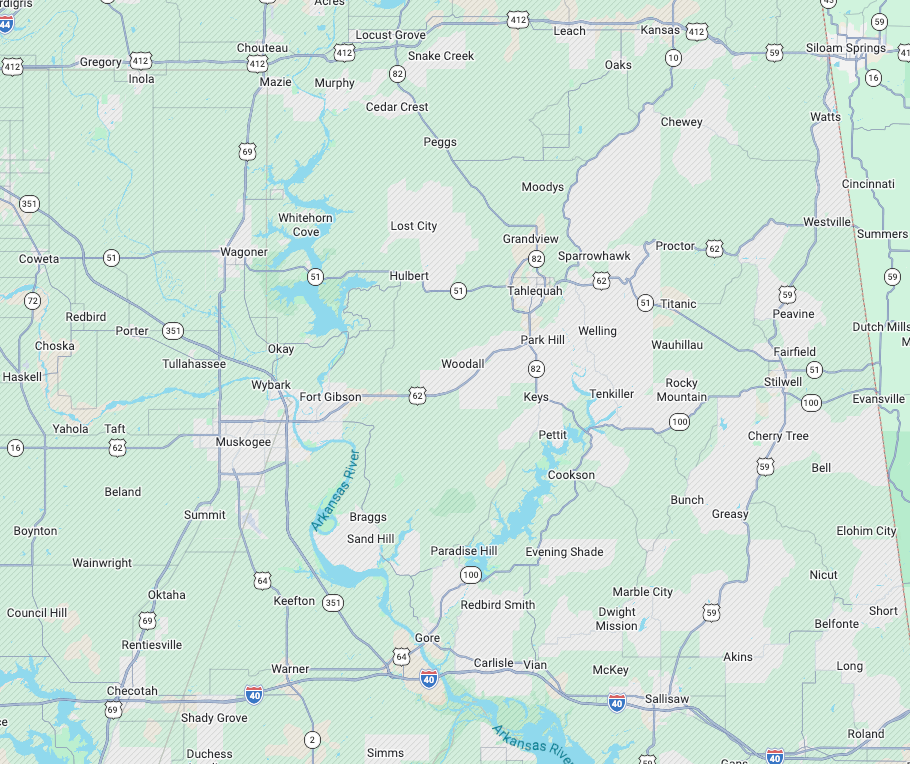 Map of the True Septic service area across Eastern Oklahoma
